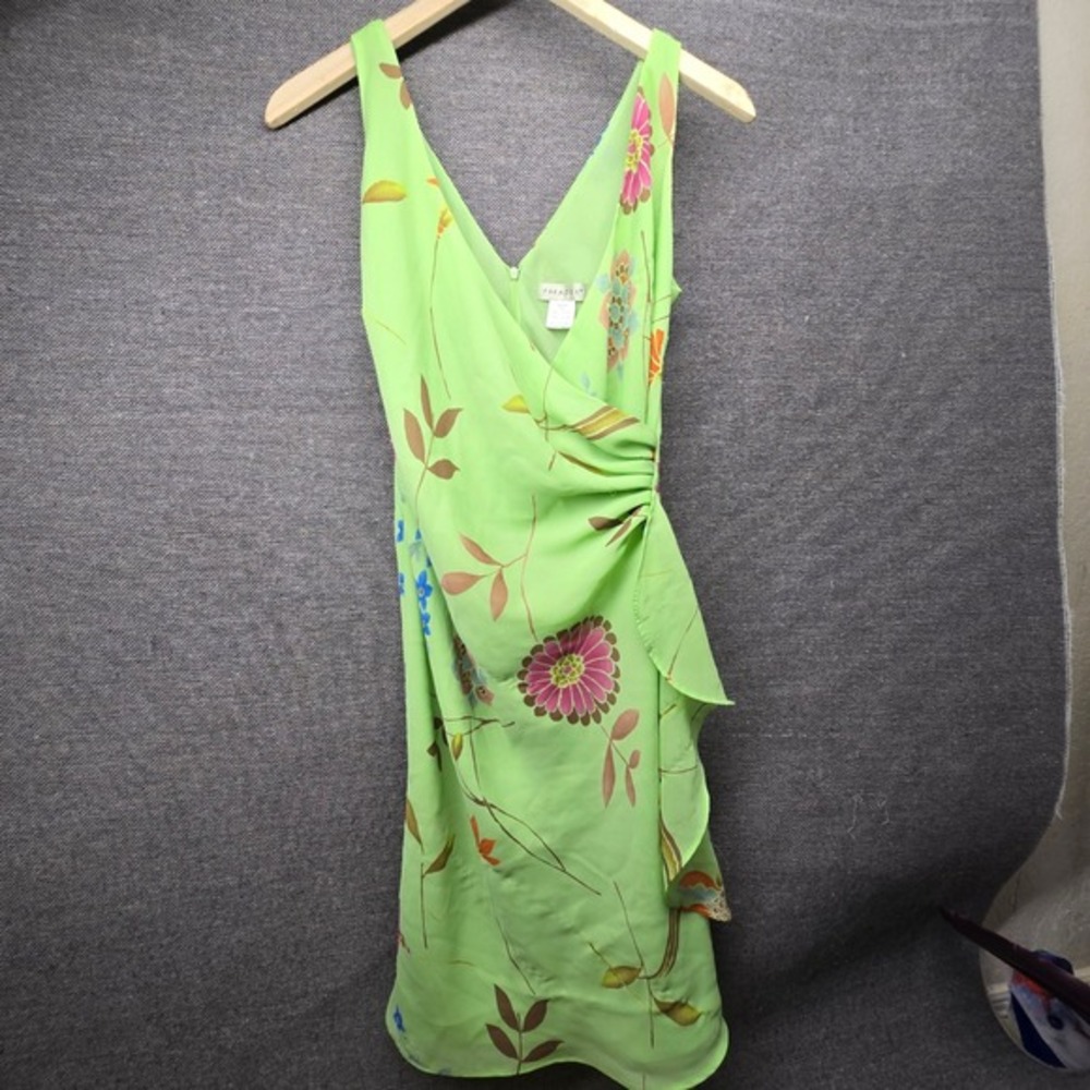 Paradox Floral Chiffon Cocktail Dress Lime‎ Green Ruffle Wedding Guest Missy 6